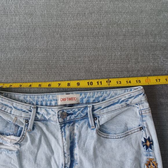 Driftwood Gizelle Jeans Womens 30x27 Blue Embroidered Distressed Boho Light Wash - Picture 5 of 13